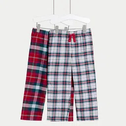 Marks & Spencer Kids Pack Of 2 Checked Cotton Lounge Pants-picture-20