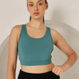 Clovia Medium Impact Padded Sports Bra In Stone With Racerback-picture-3