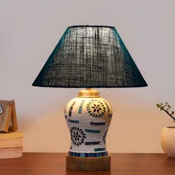 Aura Conical Turquoise Blue & White Printed Glass Frustum Shaped Table Lamp-23