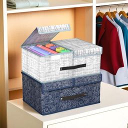 Kuber Industries Navy Blue & Grey 2 Pieces Foldable Double Lid Drawer Organisers-48