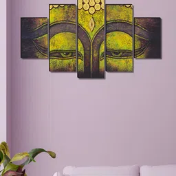 Aura Green & Grey 5 Piece Canvas Religious Wall Paintings-11