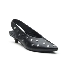 Peach Flores Women Embellished Leather Block Pumps-45
