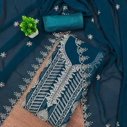 LeeliPeeri Designer Floral Embroidered Geogette Unstitched Dress Material-image-64