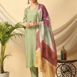 MEESAN Embroidered Mirror Work Kurta with Trousers & Dupatta-3