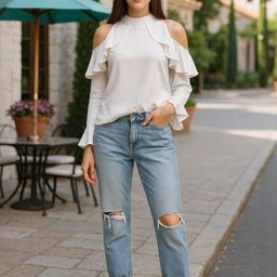 Moda Rapido Women White Cold Shoulder Ruffled Top-picture-35