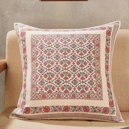 Fabindia Urmika Cream-Colored & Red Ethnic Motifs Cotton Square Cushion Cover-picture-43