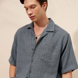 HIGHLANDER Men Boxy Fit Textured Cuban Collar Casual Shirt-picture-25