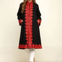 CRAFTBAZAR Women Checked Acrylic Open Front Jacket with Embroidered-42