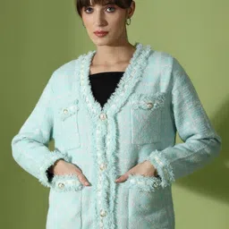 KALINI Checked V-Neck Ribbed Woollen Pullover-image-95
