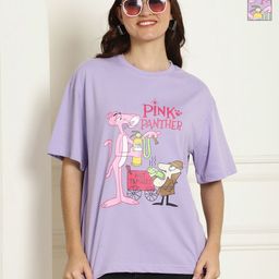 Metronaut Women Pack of 2 Pink Panther Graphic Printed Cotton Oversized T-shirts-image-26