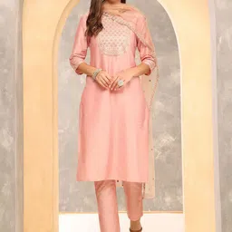 Anouk Women Embroidered Regular Sequinned Kurta with Trousers & With Dupatta-19