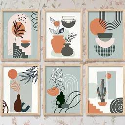 WALLLANE Brown 6 and more Piece Wood Modern Abstract Wall Paintings-46