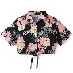 CrayonFlakes Kids Girls Floral Printed Shirt Style Crop Top-picture-43