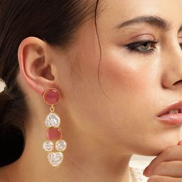 Anouk Gold Plated Mother of Pearl Studded Contemporary Drop Earrings-17