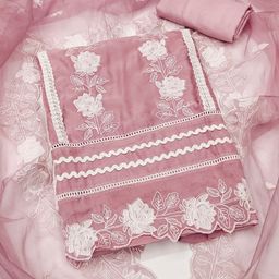 SHADOW & SAINING Floral Embroidered Sequinned Organza Unstitched Dress Material-picture-30