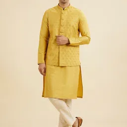 Manyavar Mandarin Collar Straight Kurta With Pyjamas & Nehru Jacket-picture-22