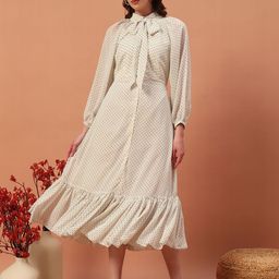 Rudraaksha Creations Print Puff Sleeve Georgette A-Line Dress-image-39