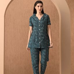 Jasoriya Floral Printed Lapel Collar Shirt With Trousers Night Suit-image-6