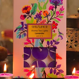 Soulflower Pink and Silver-Toned 12 Pieces Lavender Aroma Tea Light Candles-6