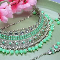 VATSALYA creation Rhodium-Plated Artificial Stone Studded Jewellery Set-image-58