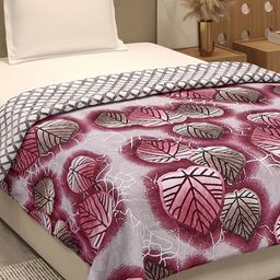 Monte Carlo Pink & Black Floral Printed AC Room 350 GSM Single Bed Blanket-picture-16