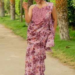 KALINI Floral Poly Chiffon Saree-image-76