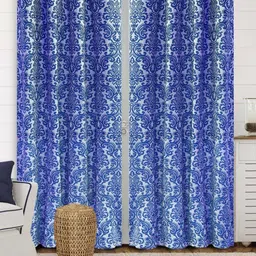 Saral Home Blue & White Set of 2 Floral Room Darkening Long Door Curtain-77