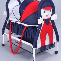 Babyhug Boy Print Cradle with Mosquito Net and Swing Lock Function-Blue Red-16