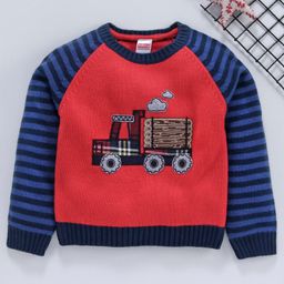 Babyhug Full Sleeves Sweater Truck Patch - Red Blue-image-99