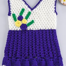 USHA ENTERPRISES Handmade Flower Embroidered Sleeveless Frock - White-image-69