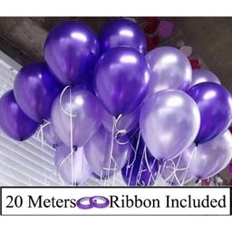 Amfin Metallic Latex Balloons With Ribbons Pack of 52 - Purple-10