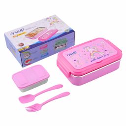 Youp Stainless Steel Insulated Pink Color Unicorn Theme Kids Lunch Box Crazy-850 ml-image-72
