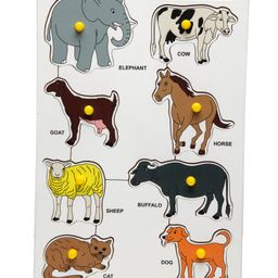 The Little Boo Wooden Knob and Peg Domestic Animals Puzzle Multicolor - 9 Pieces-23