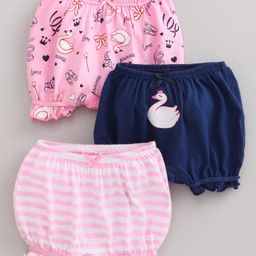 Babyoye Cotton Bloomers Stripes & Swan Print Pack of 3 - Light Pink Navy-image-24