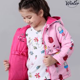 Babyoye Full Sleeves Hooded Reversible Jacket - Pink-image-9