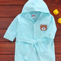 Babyhug Three Fourth Sleeves Hooded Bath Robe Bear Patch - Blue-image-36