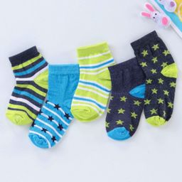 Cute Walk by Babyhug Ankle Length Antibacterial Socks Star Design Pack of 5 - Green blue-picture-14
