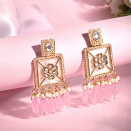 ASMITTA JEWELLERY 18K Gold-Plated Stone Studded Square Drop Earrings-picture-15