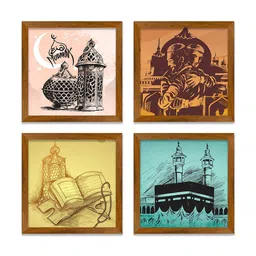 ArtVibes Yellow & Green 4 Pieces Printed Wooden Paintings Wall Art-25