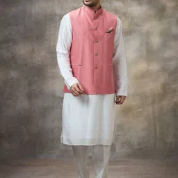 Rivaar By Rocky Star Solid Mandarin Collar Kurta With Trousers & Nehru jacket-image-64