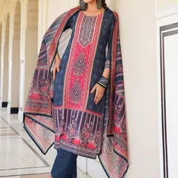 AHIKA Ethnic Motifs Printed Straight Kurta with Trousers & With Dupatta-image-46