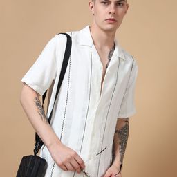 StitchX Men Half Sleeve Textured Cotton Contrast Stitch Detail Shirt-image-29