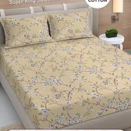 FABINALIV Yellow & Brown Floral 300 TC King Bedsheet with 2 Pillow Covers-image-26