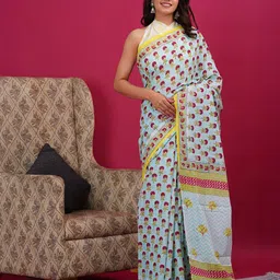 Shivanya Handicrafts Floral Pure Cotton Block Print Saree-49