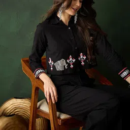 Sangria Shirt Collar Embroidered Pure Cotton Shirt & Trouser-picture-37