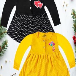 KidzzCart Pack Of 2 Girls Polka Dot Printed Cotton Fit & Flare Dress-image-88