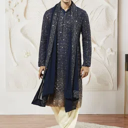 VASTRAMAY Men Ombre Embroidered Regular Sequinned Kurta with Patiala & With Dupatta-picture-6