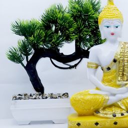 Aura Yellow 7 White 2 Pieces Buddha Idol Marble Showpiece-31