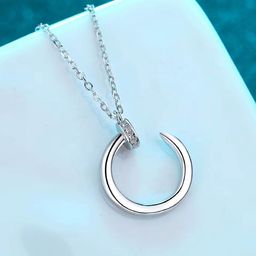 DKane Designs Stainless Steel Silver-Plated Stones Studded Crescent Pendant With Chain-image-14