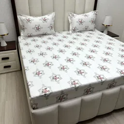 Pure Decor Royal Passion White & Rust Floral Cotton 260 TC Queen Bedsheet Set-2.28mX2.54m-image-75